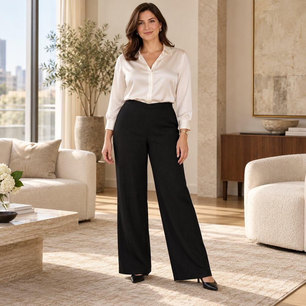 Chetta B Herringbone Wide Leg Women Pants Sz 12 Quiet Luxury Corpcore Trouser